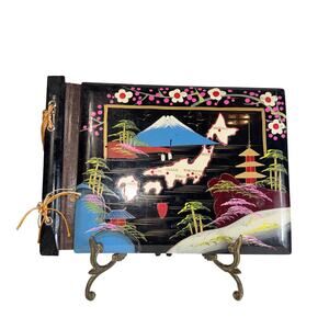 Vintage Japanese Black Lacquer Hand Painted Photo Album Scrapbook-Unused